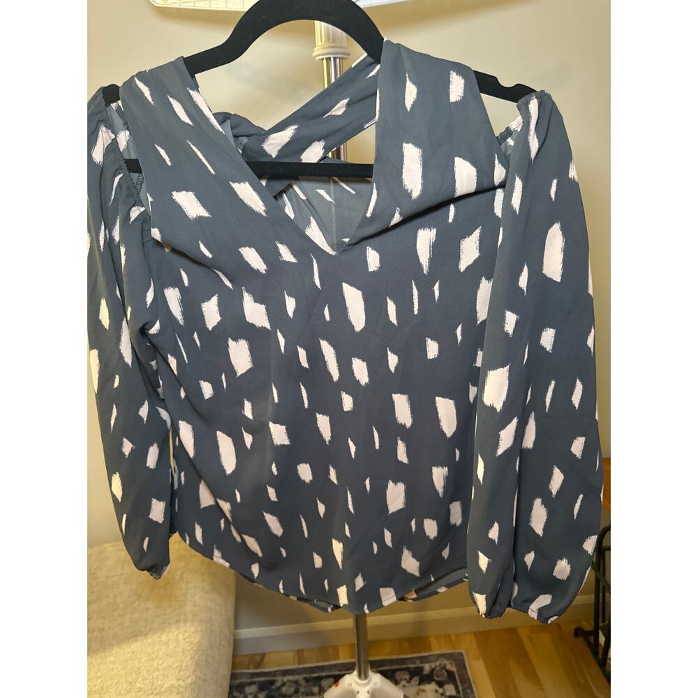 Veronica Grey Top Long Sleeve strapless romper Tie Back Blouse Women's Size M